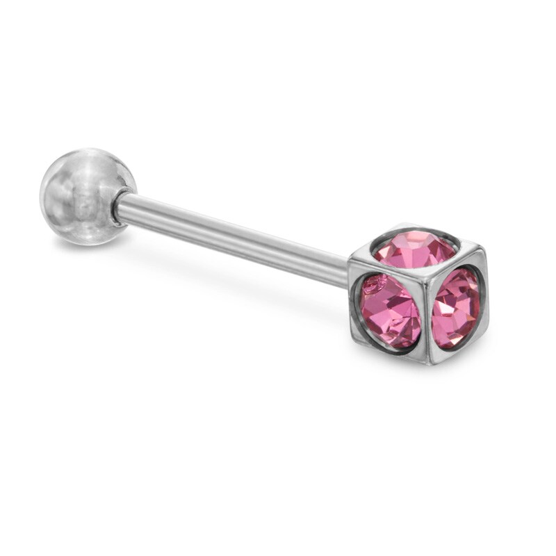 Main Image 1 of 014 Gauge Pink Cubic Zirconia Barbell in Stainless Steel - 5/8"