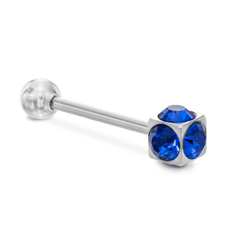 014 Gauge Blue Cubic Zirconia Barbell in Stainless Steel - 5/8"