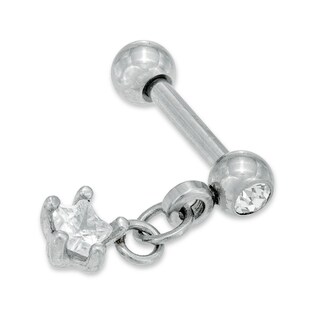 016 Gauge Star-Shaped Cubic Zirconia Dangle Cartilage Barbell in Stainless Steel with Crystal Accent