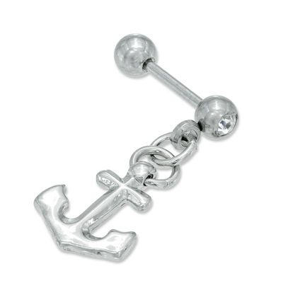 018 Gauge Anchor Charm Dangle Cartilage Barbell in Stainless Steel with Crystal Accent