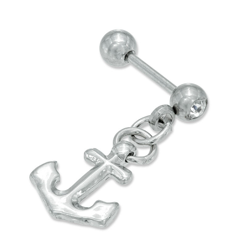 Main Image 1 of 018 Gauge Anchor Charm Dangle Cartilage Barbell in Stainless Steel with Crystal Accent