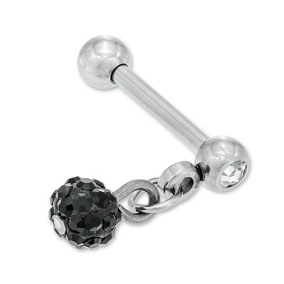 016 Gauge Crystal Accented Ball Charm Dangle Cartilage Barbell in Stainless Steel