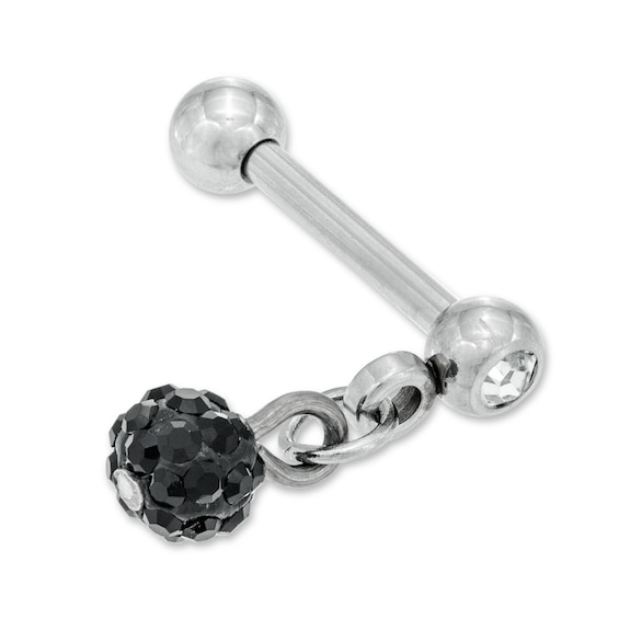 016 Gauge Crystal Accented Ball Charm Dangle Cartilage Barbell in Stainless Steel