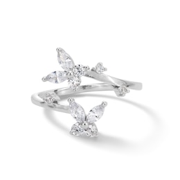 Sterling Silver CZ Double Butterfly Bypass Midi/Toe Ring