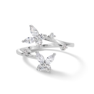 Solid Sterling Silver CZ Double Butterfly Bypass Midi/Toe Ring