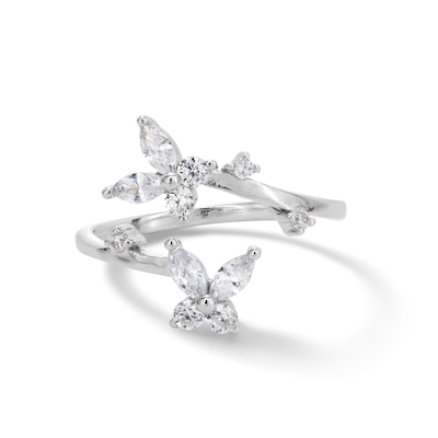 Solid Sterling Silver CZ Double Butterfly Bypass Midi/Toe Ring