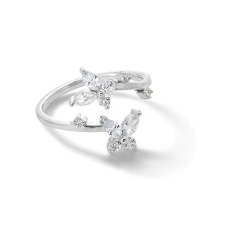 Solid Sterling Silver CZ Double Butterfly Bypass Midi/Toe Ring