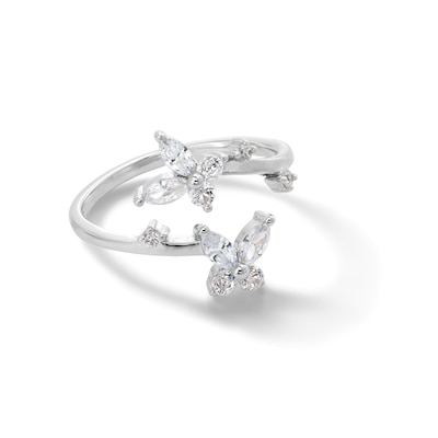 Solid Sterling Silver CZ Double Butterfly Bypass Midi/Toe Ring
