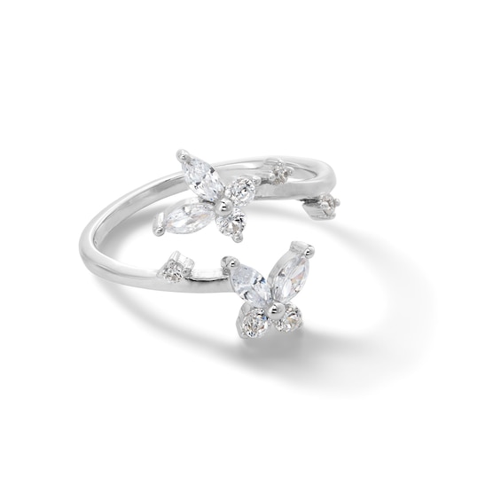 Solid Sterling Silver CZ Double Butterfly Bypass Midi/Toe Ring