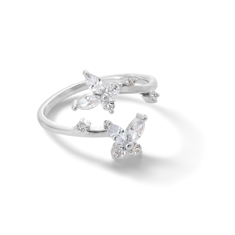 Sterling Silver CZ Double Butterfly Bypass Midi/Toe Ring