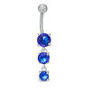 Thumbnail Image 0 of 014 Gauge Blue Glass Three Stone Belly Button Ring in Stainless Steel