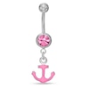 Thumbnail Image 0 of 014 Gauge Pink Enamel Anchor Dangle Belly Button Ring with Pink Crystal in Stainless Steel
