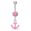 Thumbnail Image 1 of 014 Gauge Pink Enamel Anchor Dangle Belly Button Ring with Pink Crystal in Stainless Steel