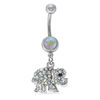 Thumbnail Image 1 of 014 Gauge Iridescent Crystal Elephant Dangle Belly Button Ring in Stainless Steel