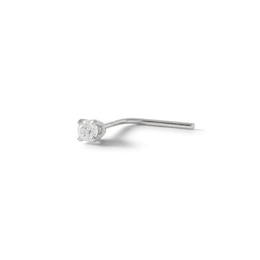 14K Semi-Solid White Gold Diamond Accent L-Shaped Nose Stud - 22G