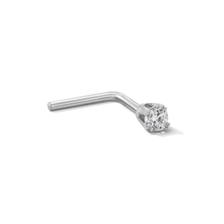 14K Semi-Solid White Gold Diamond Accent L-Shaped Nose Stud - 22G