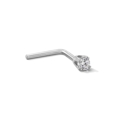 14K Semi-Solid White Gold Diamond Accent L-Shaped Nose Stud - 22G