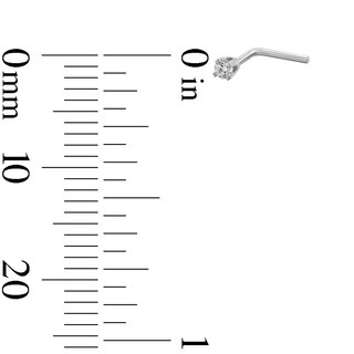 14K Semi-Solid White Gold Diamond Accent L-Shaped Nose Stud - 22G