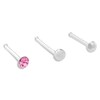 022 Gauge Pink Crystal Nose Stud Set in Sterling Silver