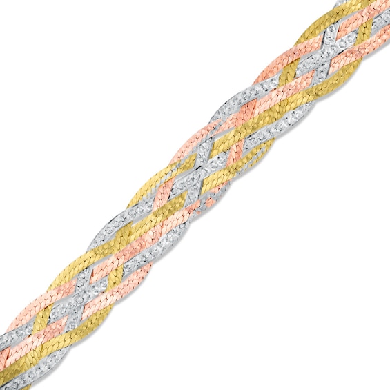 Braided Herringbone Chain Bracelet in 10K Tri-Tone Gold Bonded Sterling Silver - 7.5"