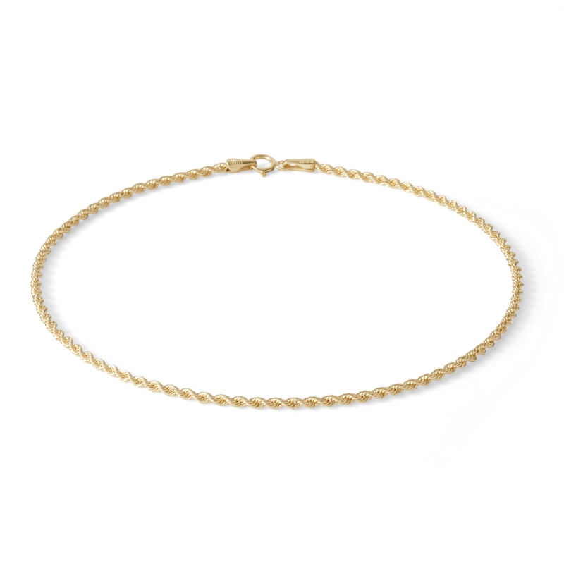 190 Gauge Rope Chain Anklet in 10K Gold - 10"