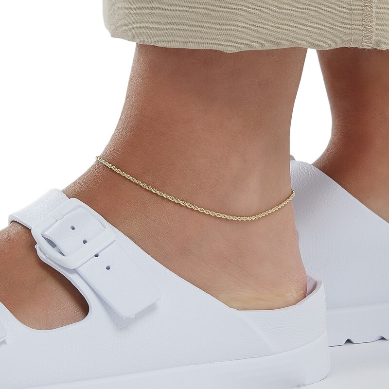 Main Image 4 of 190 Gauge Rope Chain Anklet in 10K Gold - 10"