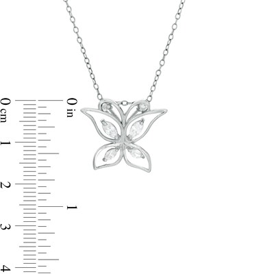 Marquise and Round Cubic Zirconia Butterfly Pendant in Sterling Silver