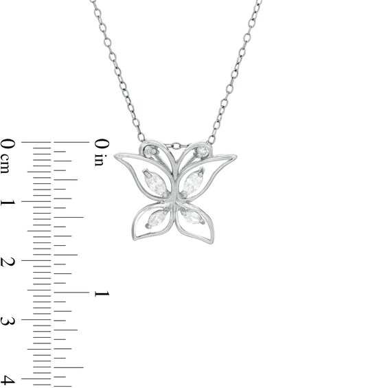 Marquise and Round Cubic Zirconia Butterfly Pendant in Sterling Silver