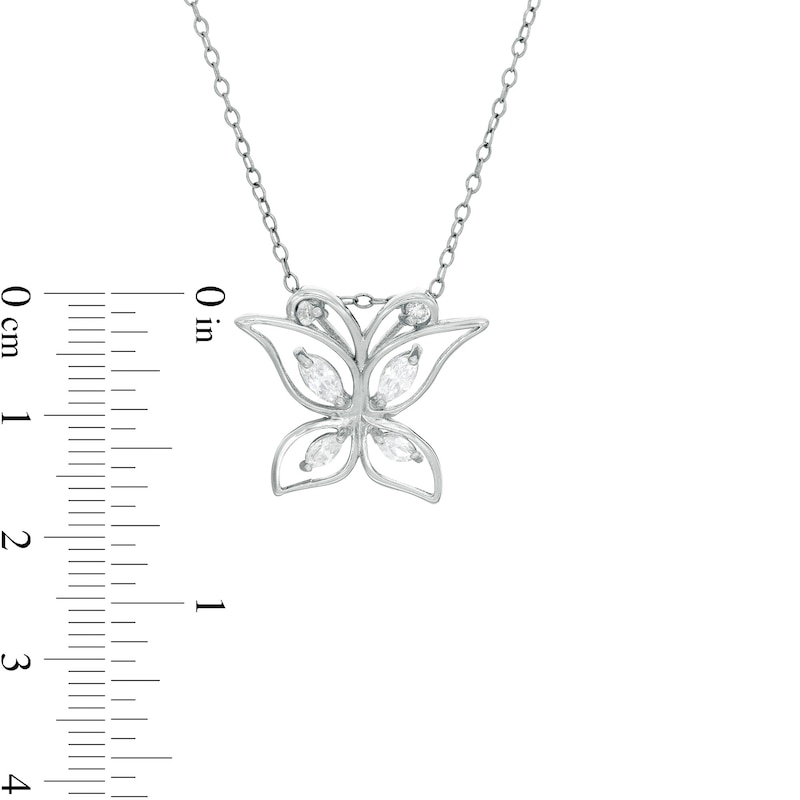 Marquise and Round Cubic Zirconia Butterfly Pendant in Sterling Silver