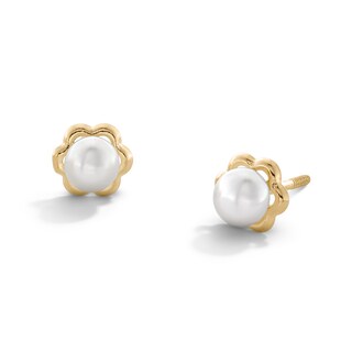 Child's 2.5mm Freshwater Cultured Pearl Flower Stud Earrings Set in 14K Gold