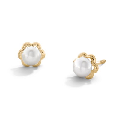 Child's 2.5mm Freshwater Cultured Pearl Flower Stud Earrings Set in 14K Gold