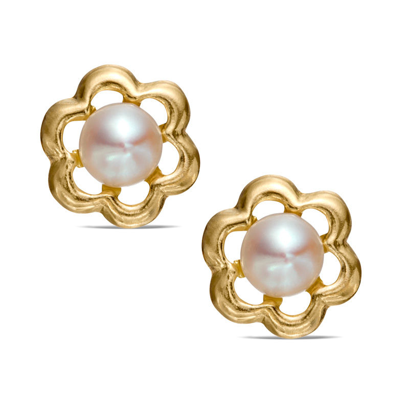 Main Image 1 of Child's 2.5mm Freshwater Cultured Pearl Flower Stud Earrings Set in 14K Gold