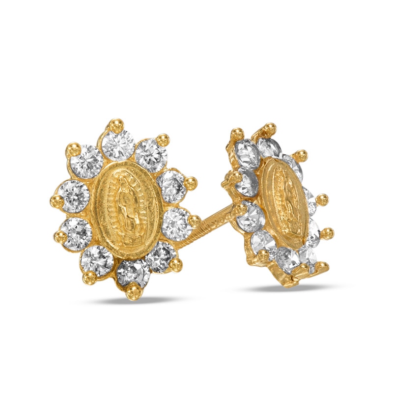 Child's Cubic Zirconia Our Lady of Guadalupe Frame Stud Earrings in 14K Gold