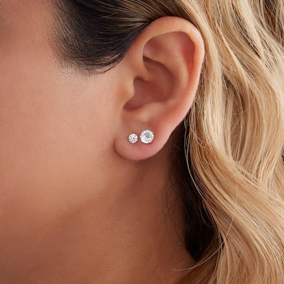 Cubic Zirconia Solitaire Stud Earrings Set in 14K Gold