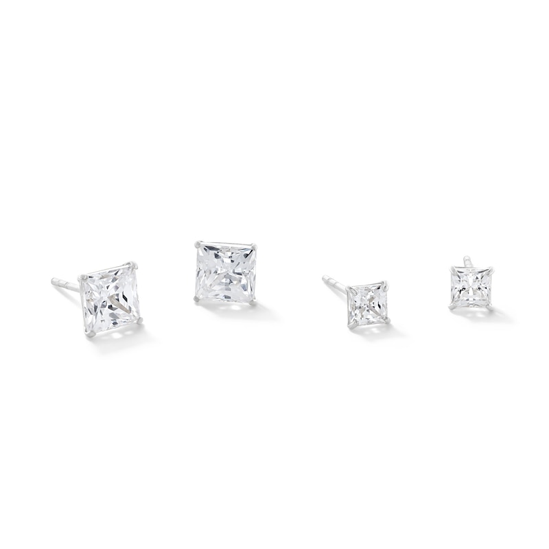 Princess-Cut Cubic Zirconia Solitaire Stud Earrings Set in 14K Semi-Solid Gold