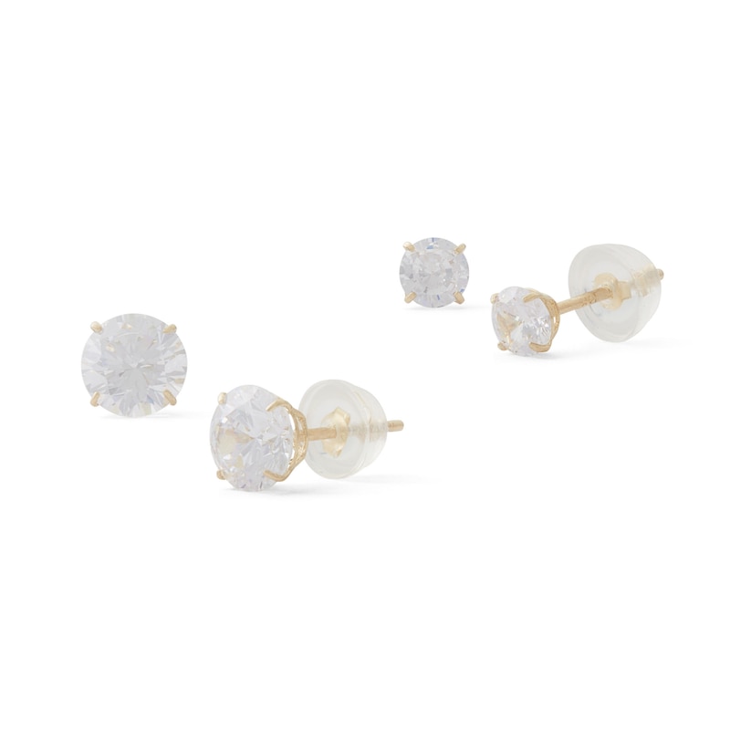 Cubic Zirconia Solitaire Stud Earrings Set in 14K Gold