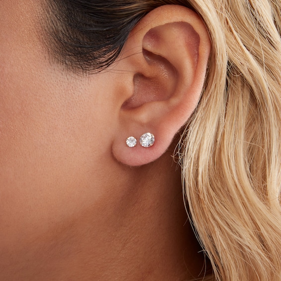 Cubic Zirconia Solitaire Stud Earrings Set in 14K Gold