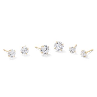 Cubic Zirconia Solitaire Stud Earrings Set in 10K Gold
