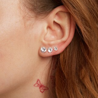 Cubic Zirconia Solitaire Stud Earrings Set in 10K Gold