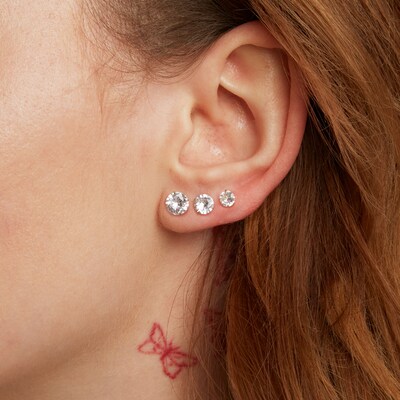 Cubic Zirconia Solitaire Stud Earrings Set in 10K Gold