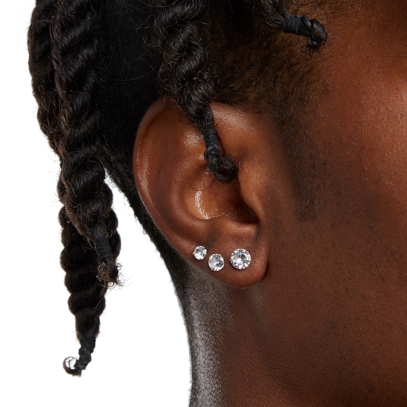 Cubic Zirconia Solitaire Stud Earrings Set in 10K Gold