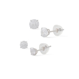 Cubic Zirconia Solitaire Stud Earrings Set in 10K White Gold