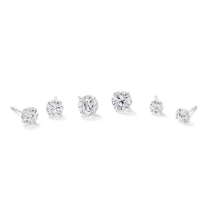 Cubic Zirconia Solitaire Stud Earrings Set in 10K White Gold