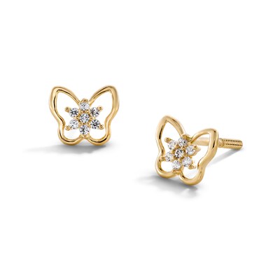 Child's Cubic Zirconia Butterfly Flower Stud Earrings in 14K Gold