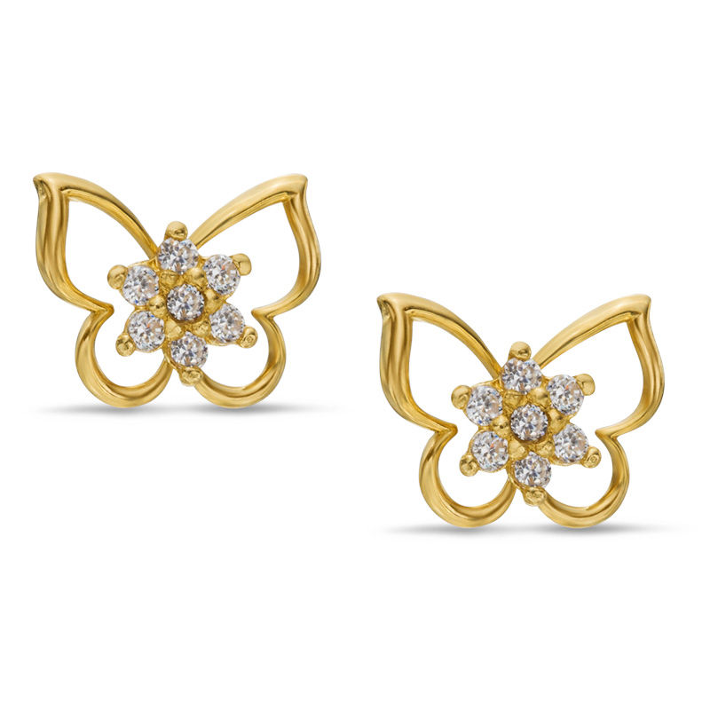 Child's Cubic Zirconia Butterfly Flower Stud Earrings in 14K Gold