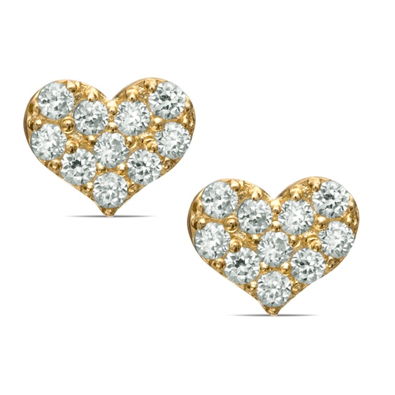 Child's Cubic Zirconia Heart Stud Earrings in 14K Gold