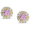 Child's 4mm Pink and White Cubic Zirconia Frame Stud Earrings in 14K Gold