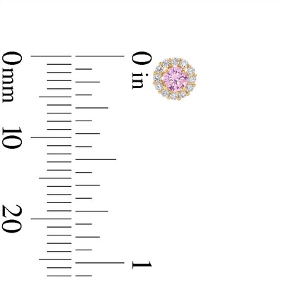 Child's 4mm Pink and White Cubic Zirconia Frame Stud Earrings in 14K Gold