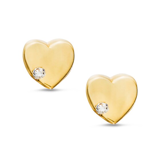 Child's Cubic Zirconia Heart Stud Earrings in 14K Gold