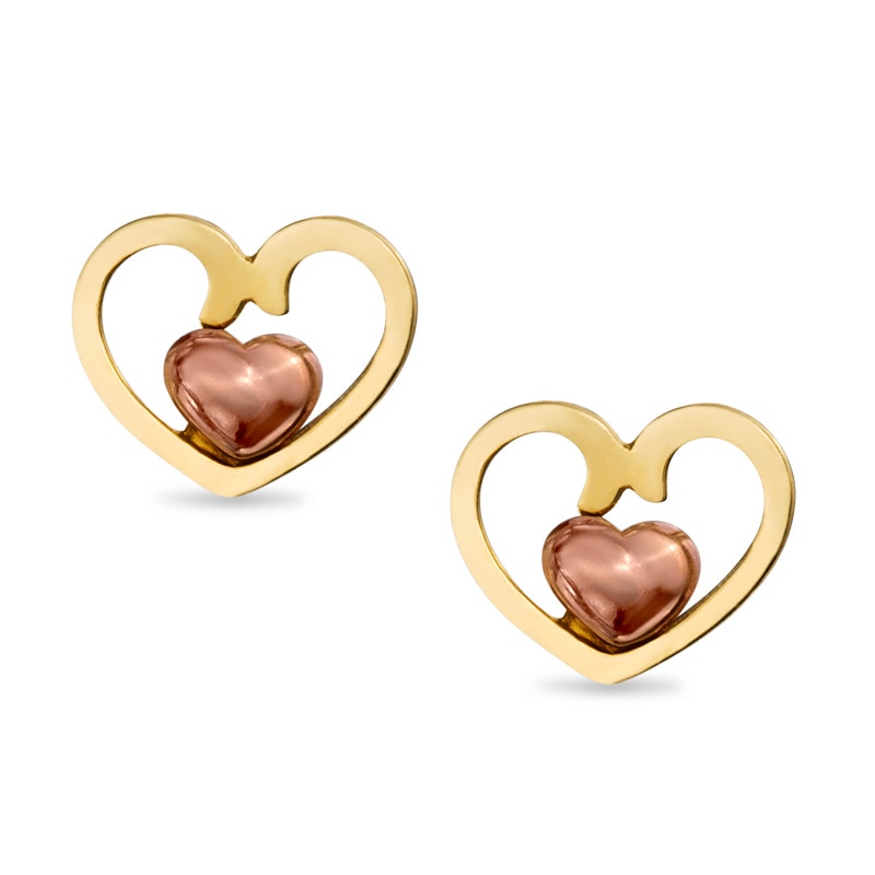 Child's Heart Stud Earrings in 14K Two-Tone Gold